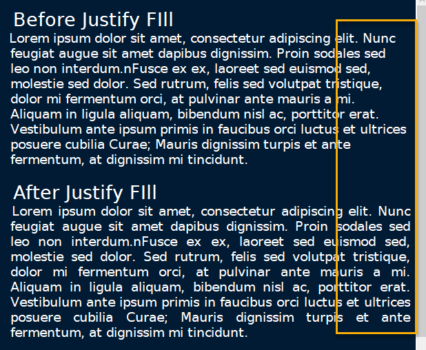 Justify fill demonstration.